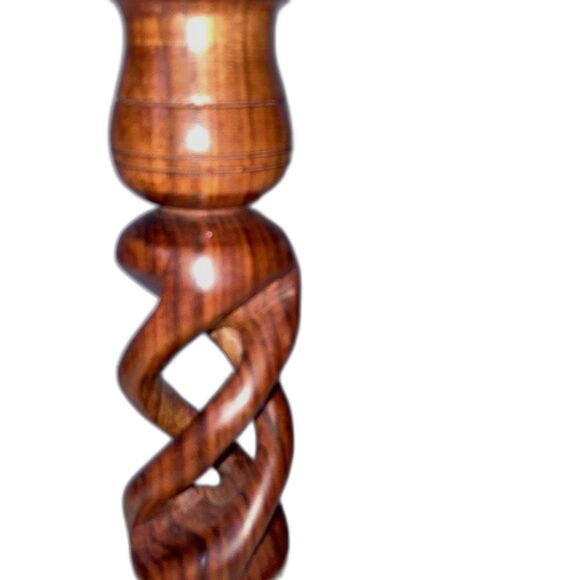 Candlesticks Wood Swirl Spiral Hand Carved 6.5 inches Tall  Set of 2 - Picture 3 of 9